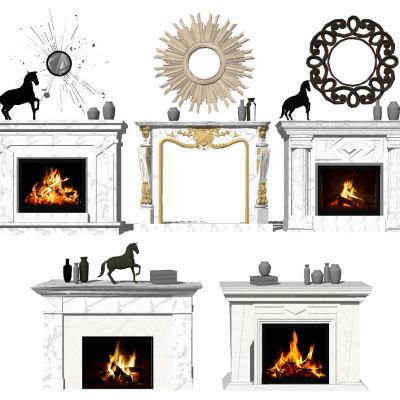 欧式法式雕花石材壁炉火炉装饰镜子摆件