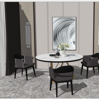 现代北欧轻奢餐厅圆形餐桌