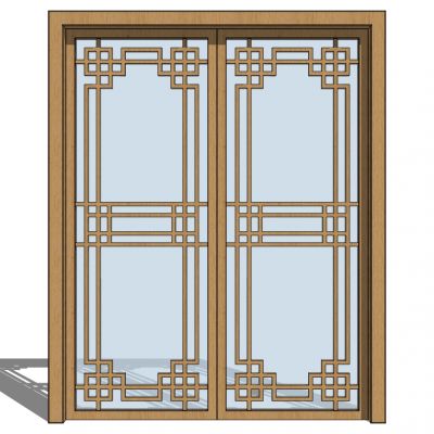 新中式玻璃花格推拉门门扇