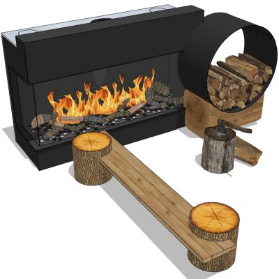 工业风壁炉火炉木头桩子