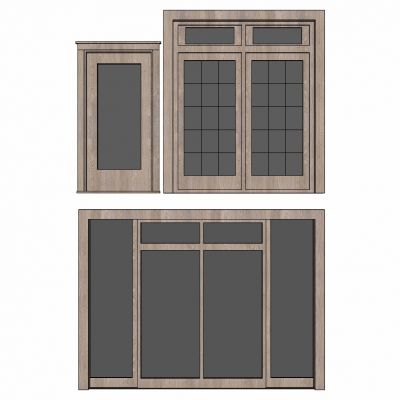 现代实木玻璃花格双开门组合
