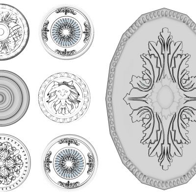 欧式法式圆形雕花灯盘石膏构件