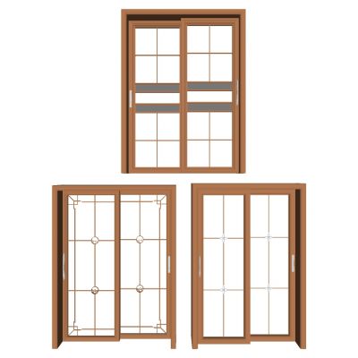 新中式雕花玻璃花格滑轨推拉门组合