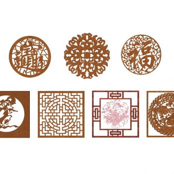 中式花格花窗角花屏风隔断