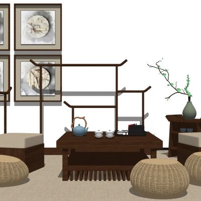 新中式茶室茶桌椅