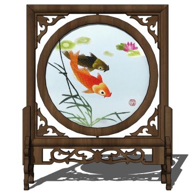 现代新中式花格屏风隔断