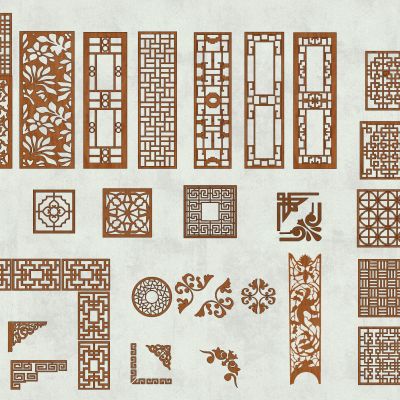 中式花格花窗角花屏风隔断