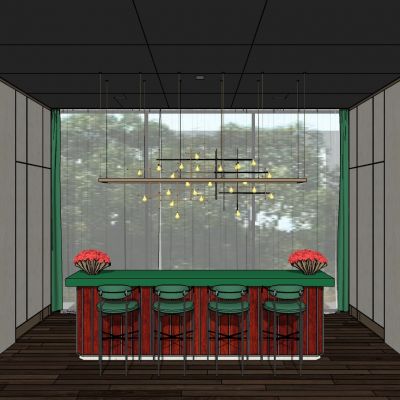 现代轻奢大理石吧台吧椅吊灯组合