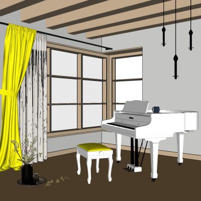 现代钢琴室窗帘