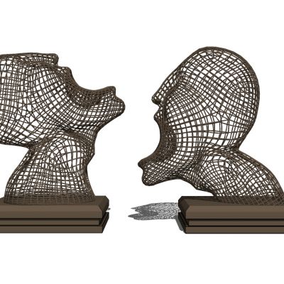 抽象金属铁艺网格人头雕塑雕像摆件