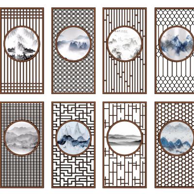 中式花格屏风隔断组合