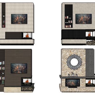 现代美式壁炉火炉装饰镜子电视背景墙