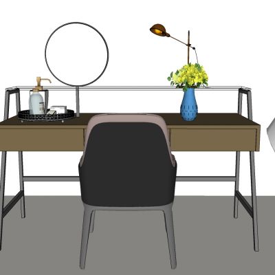 北欧现代梳妆台化妆台镜子摆件椅子