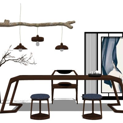 新中式茶室实木茶桌椅