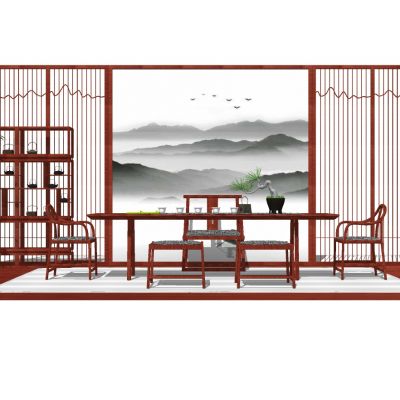 中式泡茶区中式茶桌椅