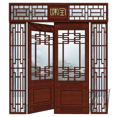 中式实木花格木门双开门