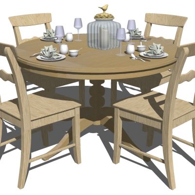 美式现代实木圆形餐桌