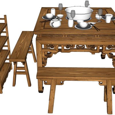 新中式实木火锅方桌餐桌