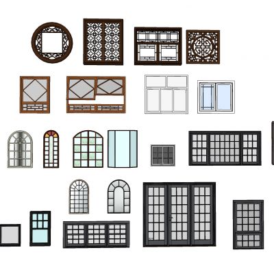 现代欧式建筑外窗中式花窗推拉门