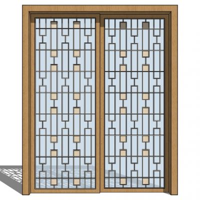 新中式玻璃花格推拉门门扇