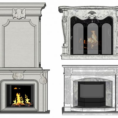 欧式法式雕花壁炉火炉火焰