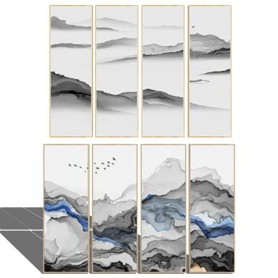 新中式抽象泼墨屏风背景装饰挂画