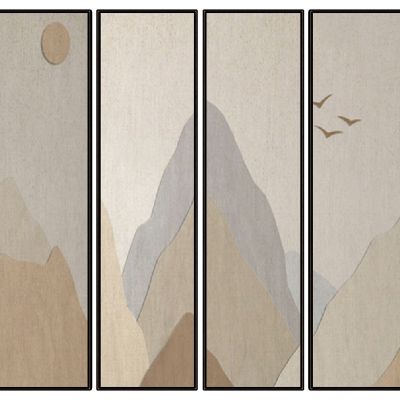 新中式抽象山水屏风背景装饰挂画