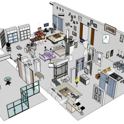 现代简欧式地中海窗户门窗床床窗帘餐桌