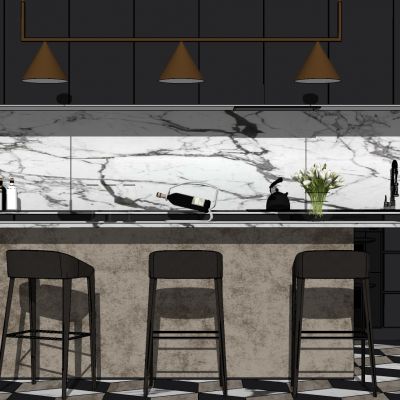 现代大理石吧台吧椅摆件吊灯组合