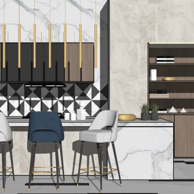 北欧现代轻奢厨房橱柜吧椅