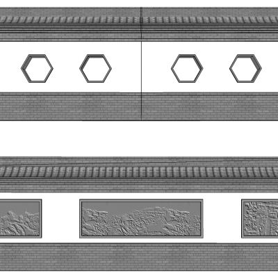 中式庭院院墙影壁墙檐口景窗墙头