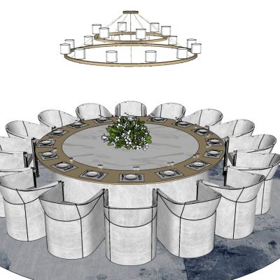 现代新中式酒店大型圆形餐桌