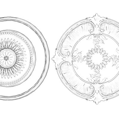 欧式法式圆形构件石膏雕花灯盘