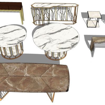 北欧美式金属大理石茶几