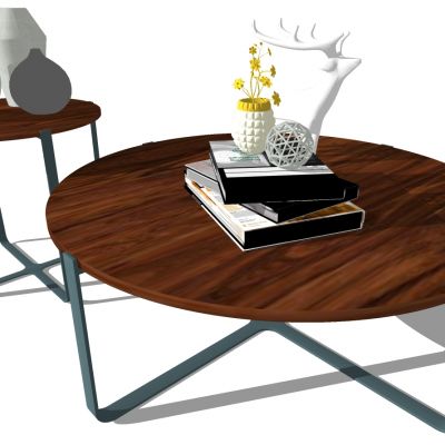 北欧现代金属实木茶几圆几边几摆件组合