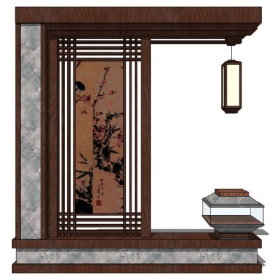 中式花格屏风隔断灯笼