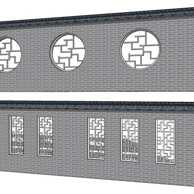 中式庭院院墙影壁墙檐口景窗墙头花窗