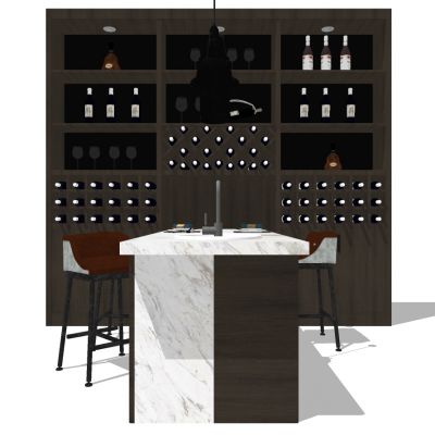 北欧简约大理石吧台吧椅实木储物柜酒柜