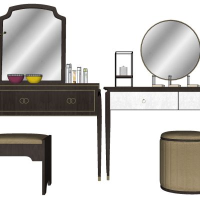 欧式法式现代梳妆台化妆台镜子摆件椅子