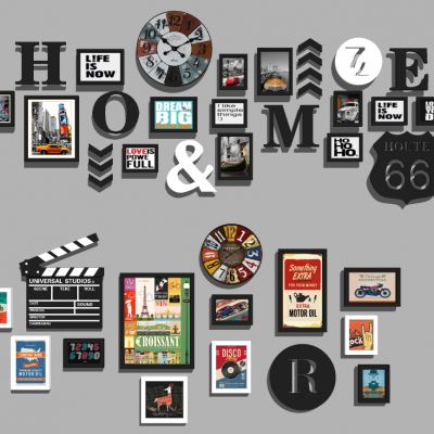 工业风美式欧式墙饰挂饰挂架挂钟时钟照片墙