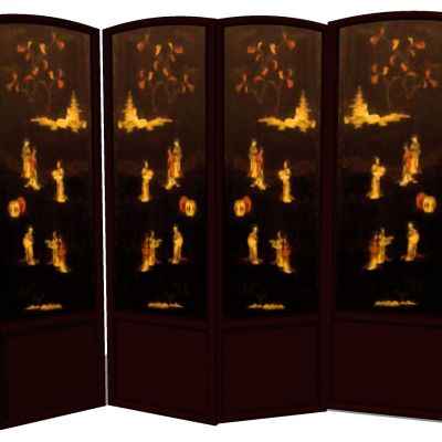 中式漆画屏风隔断