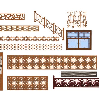 中式花格花窗角花屏风隔断栏杆