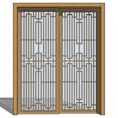 新中式玻璃花格推拉门门扇