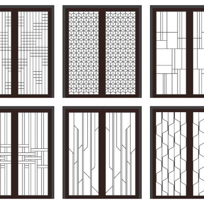 新中式玻璃花格滑轨移动推拉门