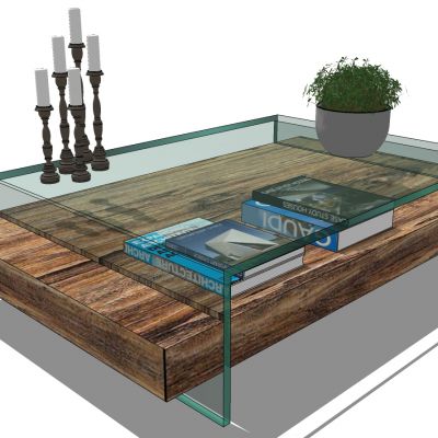 美式实木玻璃边几茶几摆件