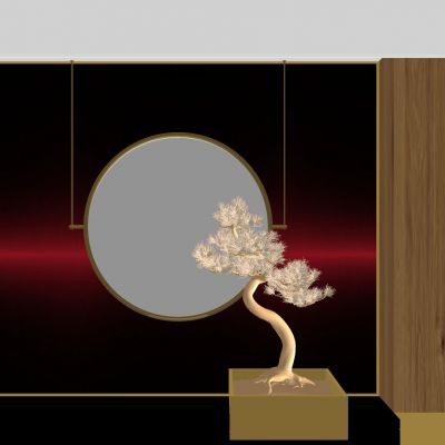 中式松树盆栽景观水景迎客松摆件