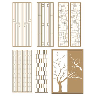 现代中式花格屏风隔断组合