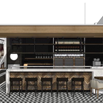 工业风北欧吧台吧椅沙发茶几酒柜组合