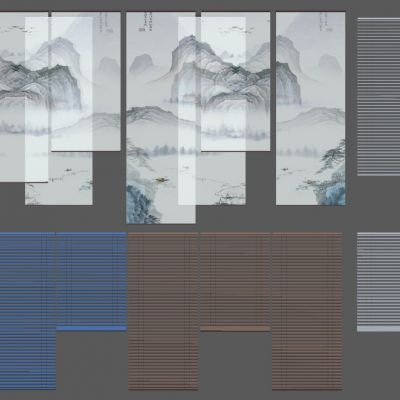 新中式山水画卷帘百叶帘