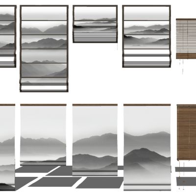 新中式山水画卷帘百叶帘竹帘